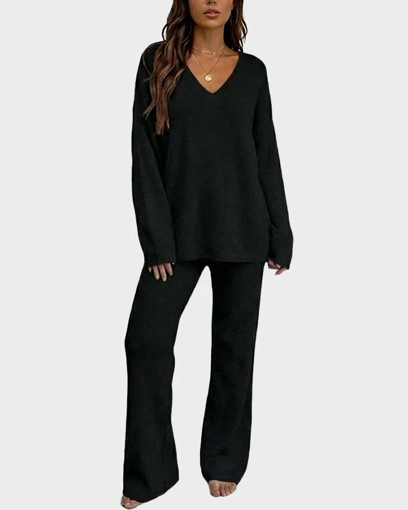 Soft Fuzzy V-Neck Loungewear Set P9155