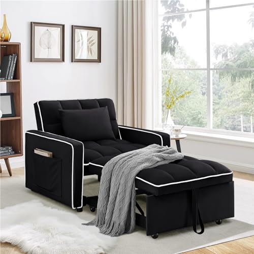 Beige Velvet Convertible Chair Bed P837580