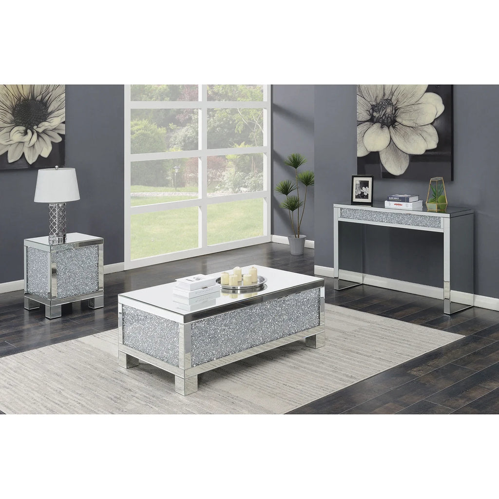 Rectangular Sofa Table Silver and Clear Mirror Y3911