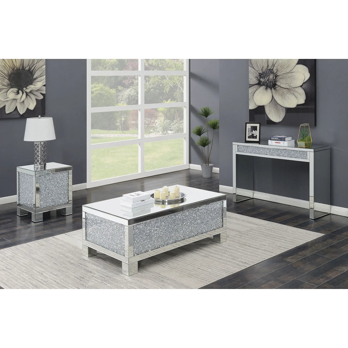 Rectangular Sofa Table Silver and Clear Mirror Y3911
