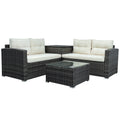 4 Piece Outdoor Rattan Sectional Sofa Set with Padded Cushions and Glass Dining Table C4322