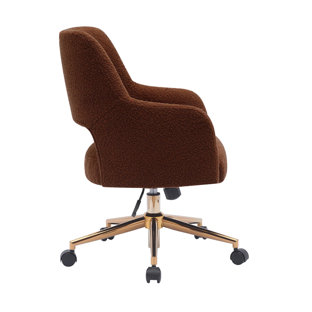 Rust Orange Boucle Fabric Upholstered Rolling Task Chair Q836976