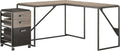 Rustic Gray L Shaped Industrial Desk with Return and Mobile File Cabinet U56399