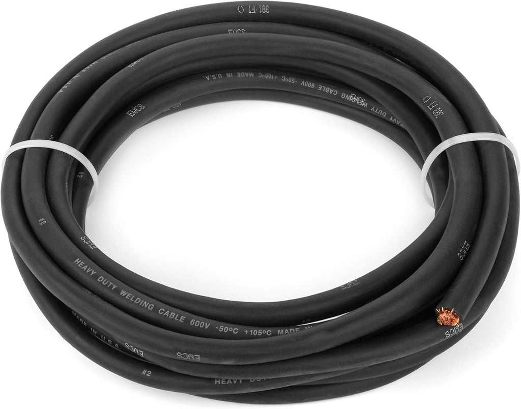 2 Gauge Flexible Welding Cable 600 Volt Black 20 Feet F60308