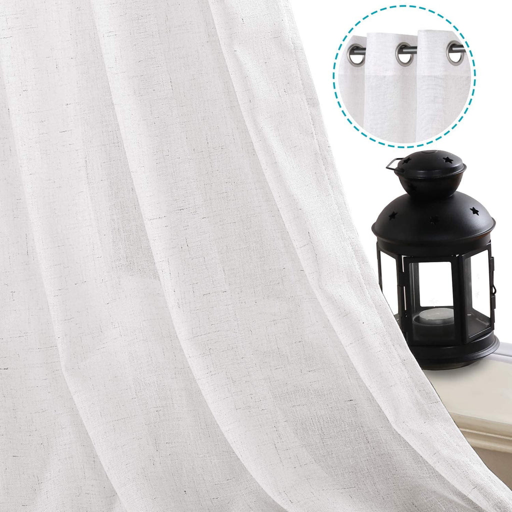 Natural Linen Blended Light Filtering Curtains Set of 2 White 52" x 96" J333187
