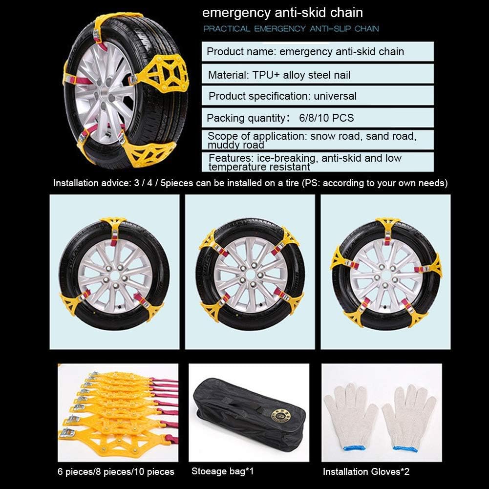 8Pcs Anti-Skid Snow Chains for Tyres, Universal 165-285mm I53855