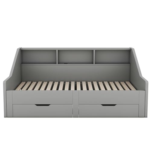 White Wood Twin to King Daybed with Trundle and Storage B2643