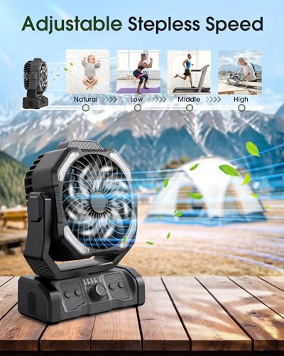 Portable Rechargeable Oscillating Camping Fan with LED Lantern O54362