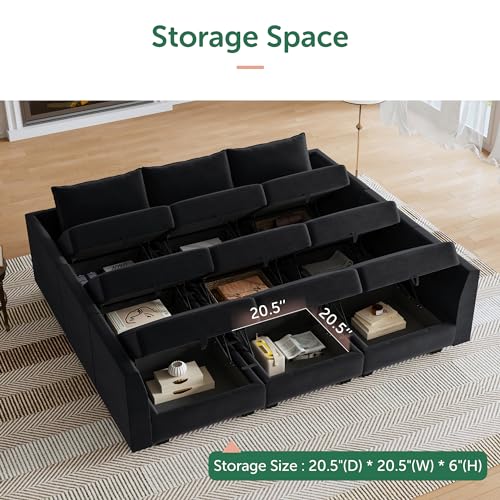 Black Modular Sectional Sofa with Storage Ottoman Y290607