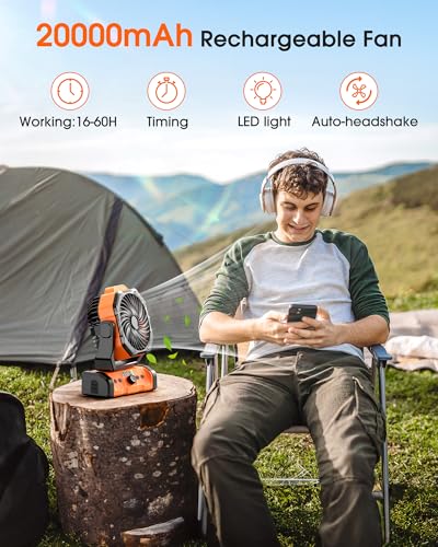 Portable Rechargeable Oscillating Camping Fan with LED Lantern O54362