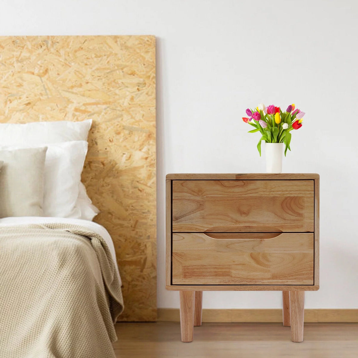 Mid Century Wood Nightstand with 2 Drawers R1275