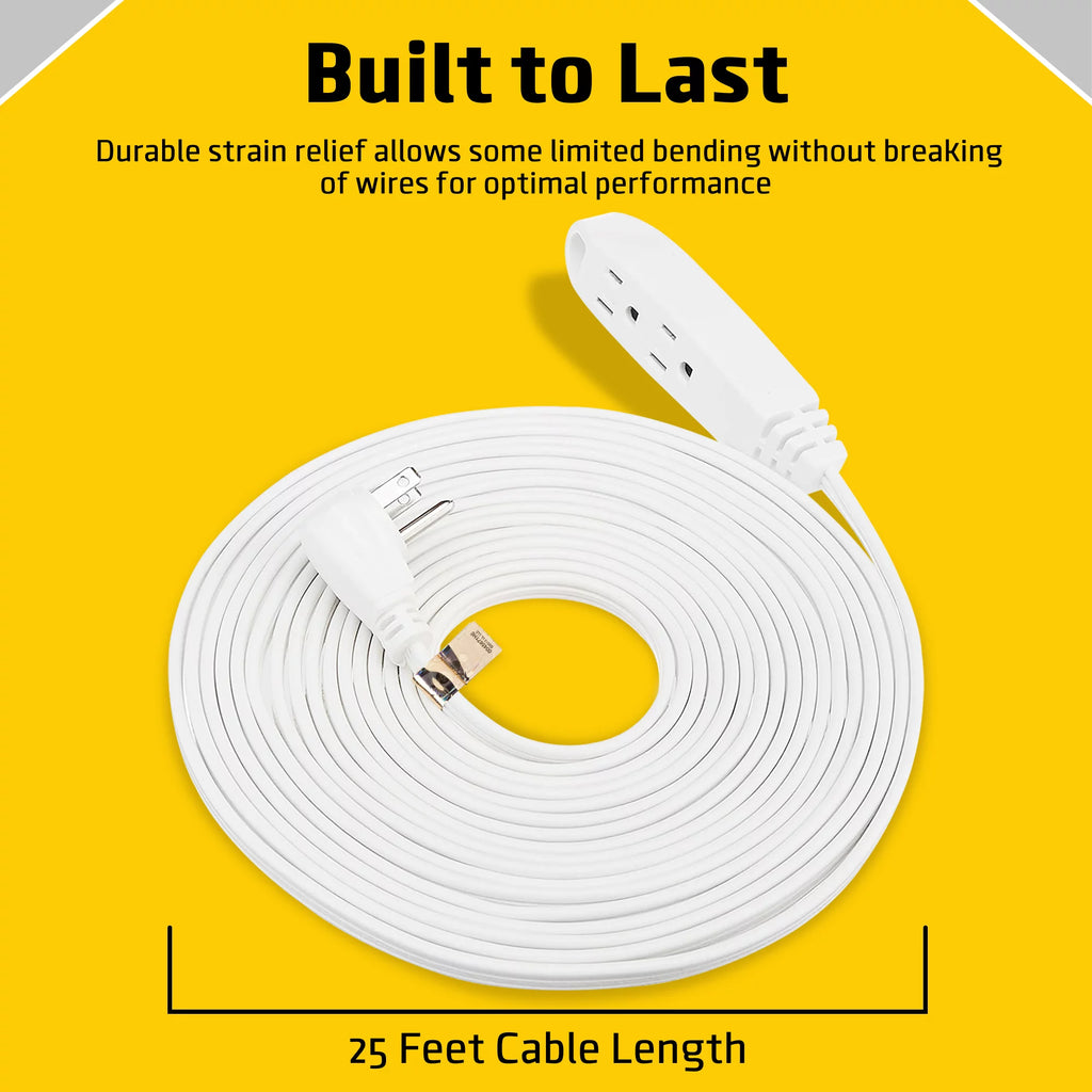 3 Prong Outlet Extension Cord Heavy Duty 25ft White 16 AWG R7332