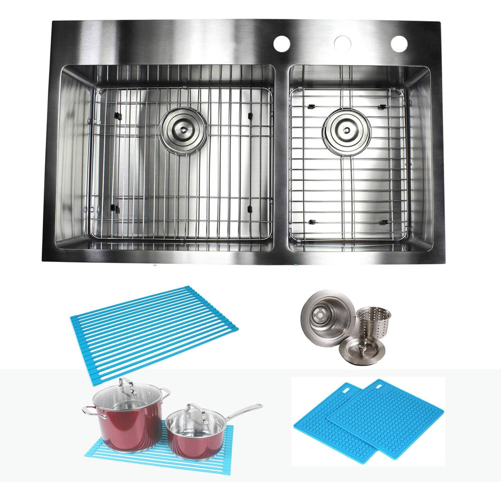 33 inch Drop in Stainless Steel Kitchen Sink 16 Gauge Double Bowl H971332
