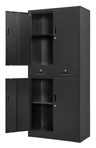 White Metal Locking Storage Cabinet with Adjustable Shelves and One Drawer S317262