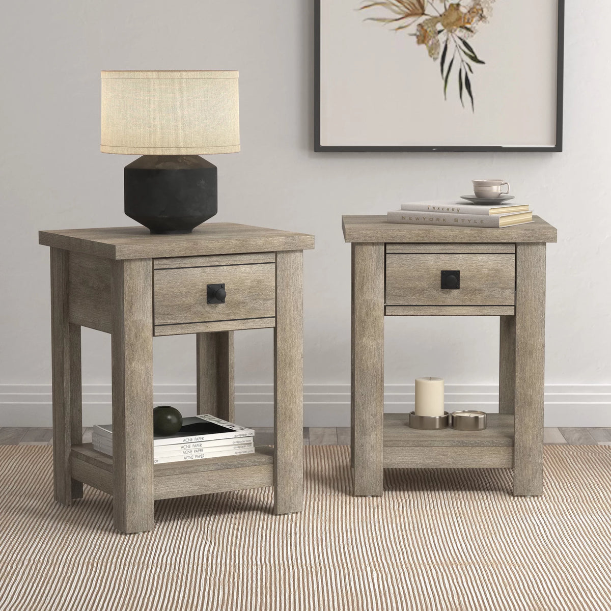White 1 Drawer Nightstand Set of 2 J2091