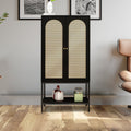 Rattan Freestanding Wardrobe Cabinet with Storage Cubes & Hanging Rod R28978