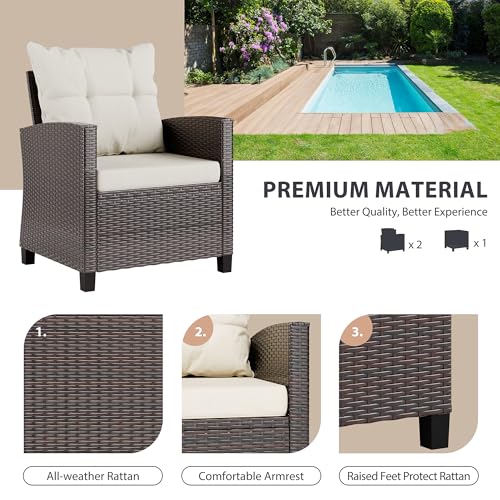 3 Piece Wicker Rattan Patio Furniture Set with Glass Table I2232