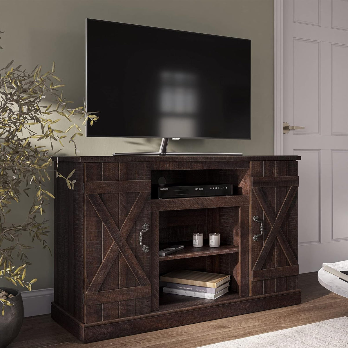 Industrial Electric Fireplace TV Stand with Open Storage Shelves J233