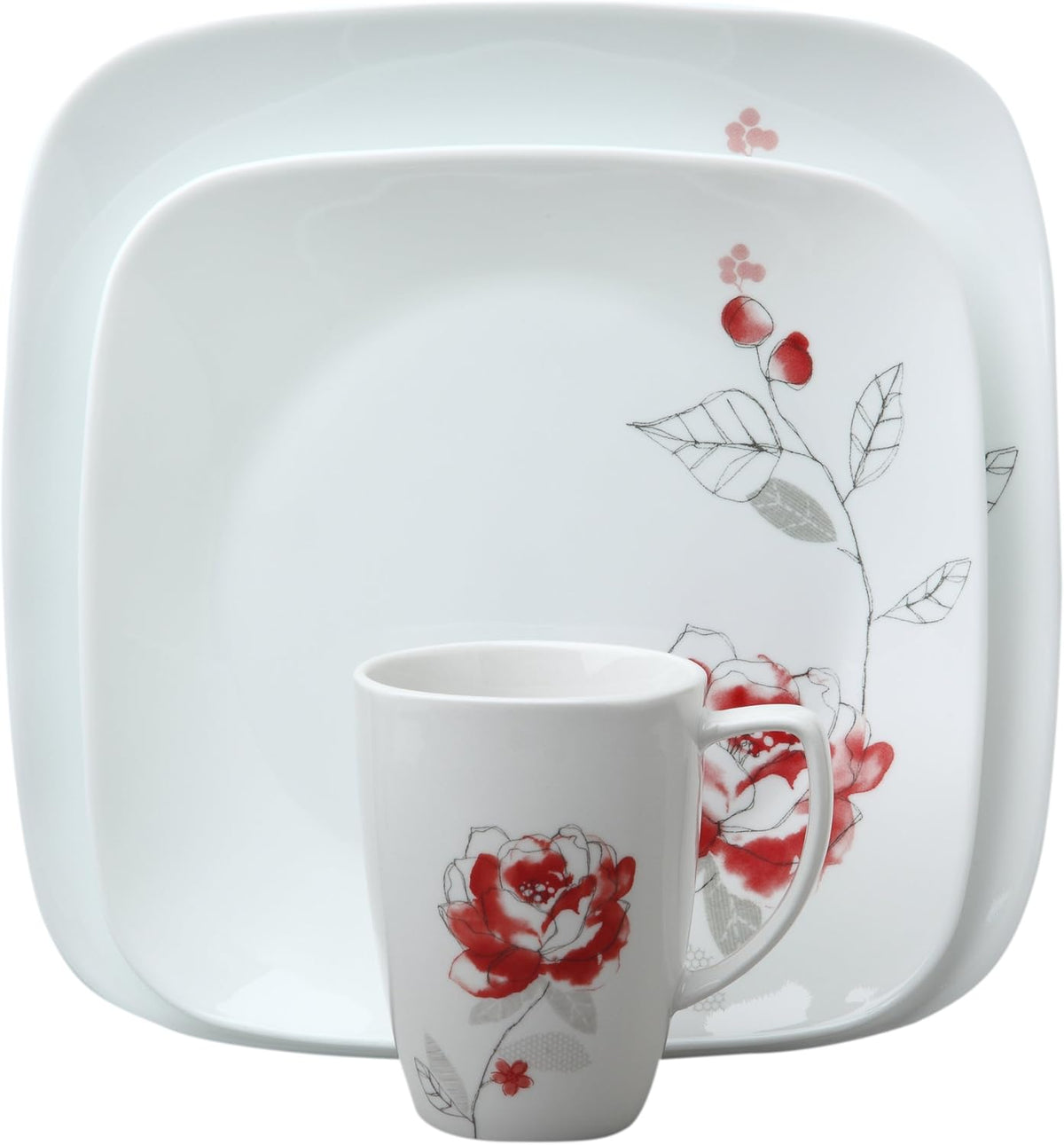16-Piece Square Blushing Rose Dinnerware Set Y831727