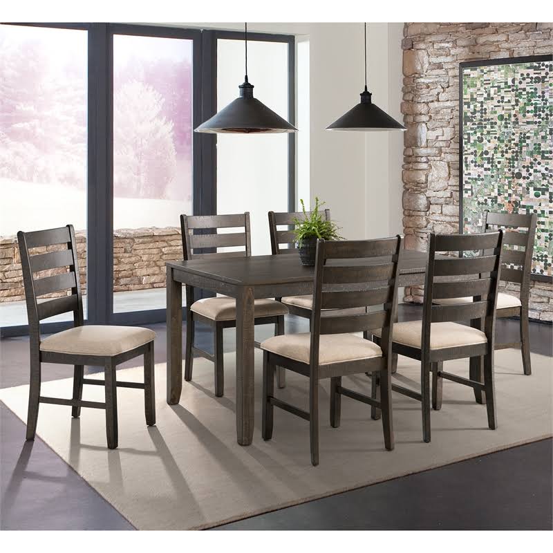 Solid Wood 7-Piece Dining Set in Warm Walnut/Taupe C6214