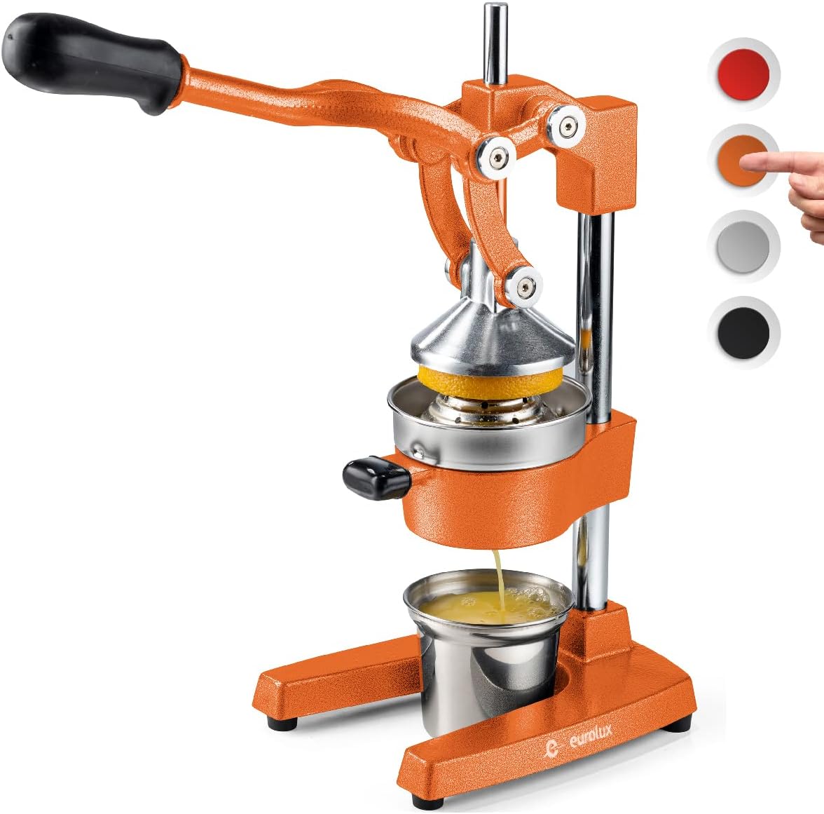 Cast Iron Citrus Juicer Manual Hand Press with Stainless Steel Cup (Red) P45275