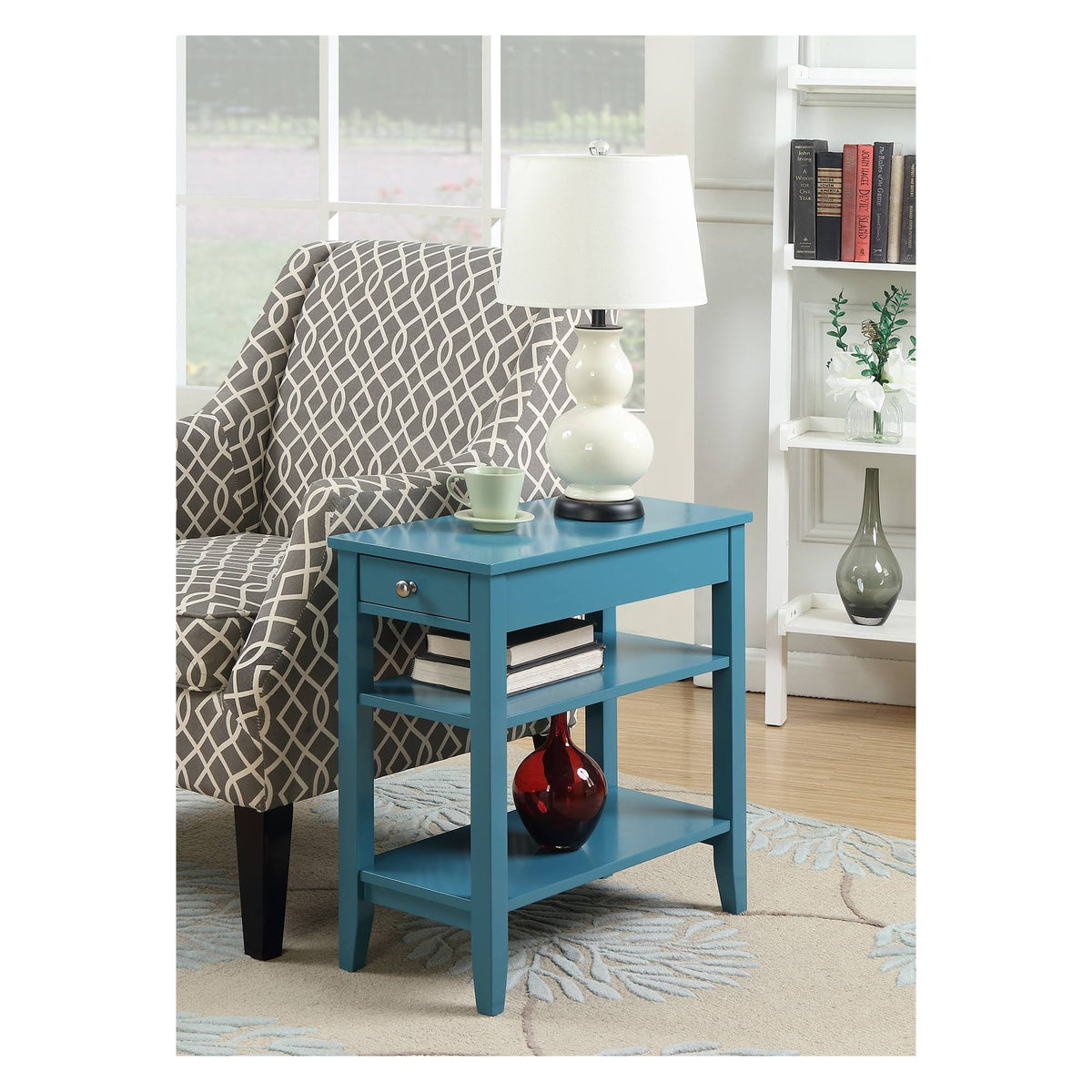 3 Tier End Table with Drawer Blue B840517