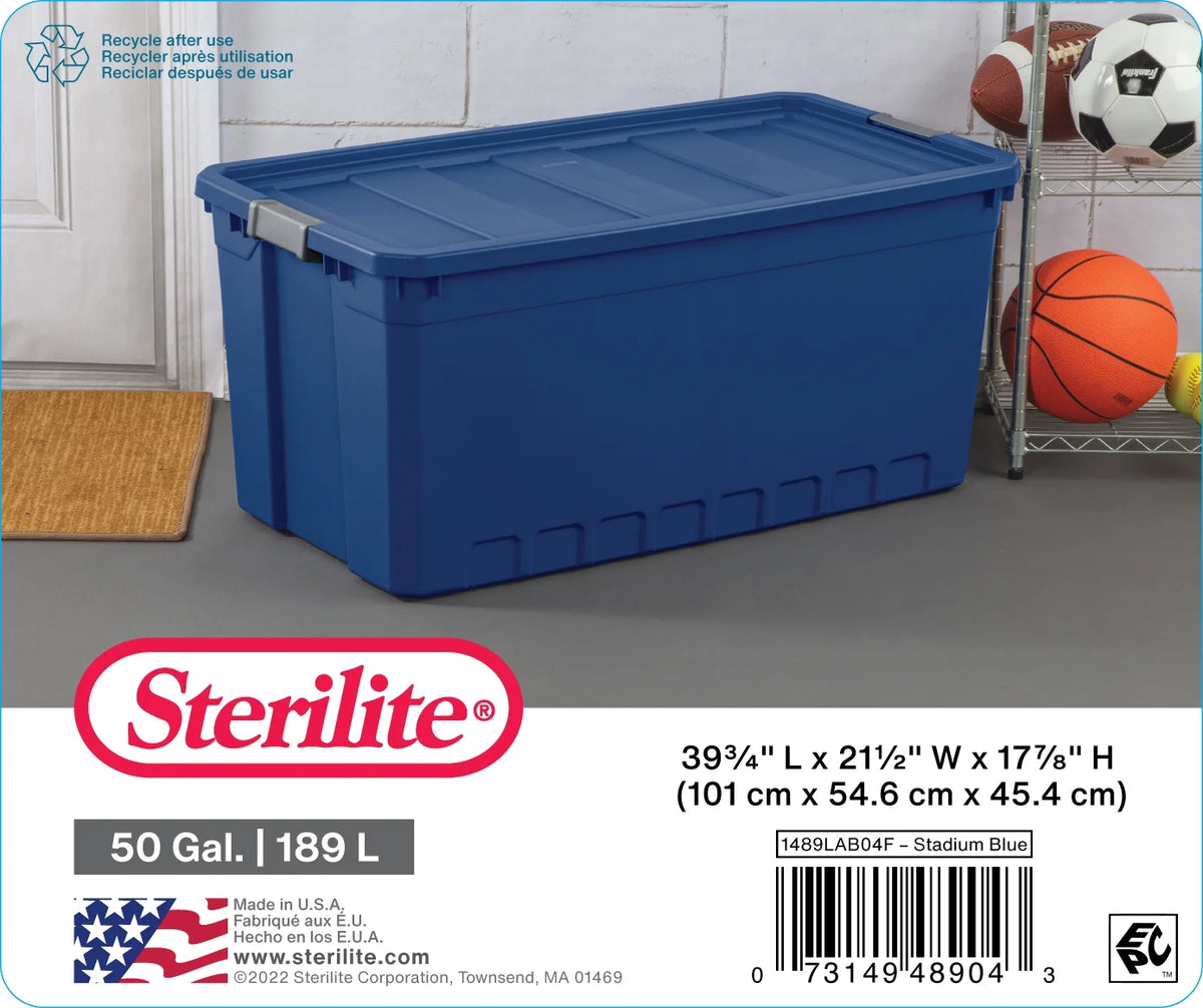 50 Gallon Plastic Stacker Tote, Blue F977919