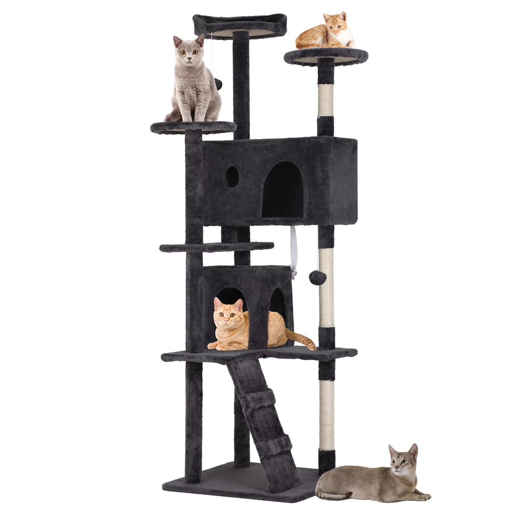 70in Dark Gray Multi-Level Cat Tree Tower with Scratching Posts S7296