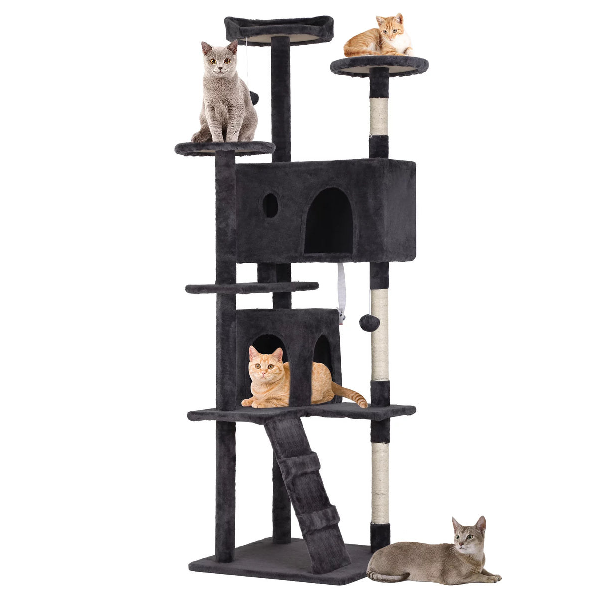 70in Dark Gray Multi-Level Cat Tree Tower with Scratching Posts S7296