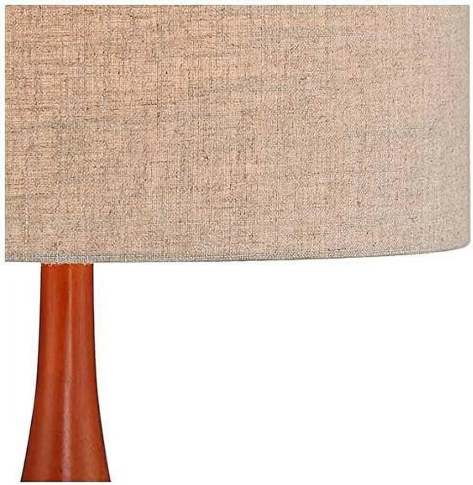 Mid Century Modern Table Lamp 30" Tall White Ceramic Wooden Neck Fabric Drum Shade S124