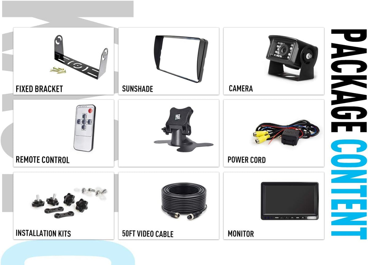 FHD 1080P Wired Backup Camera System 7 Inch Monitor IP69 Waterproof IR Night Vision Reversing Camera E474