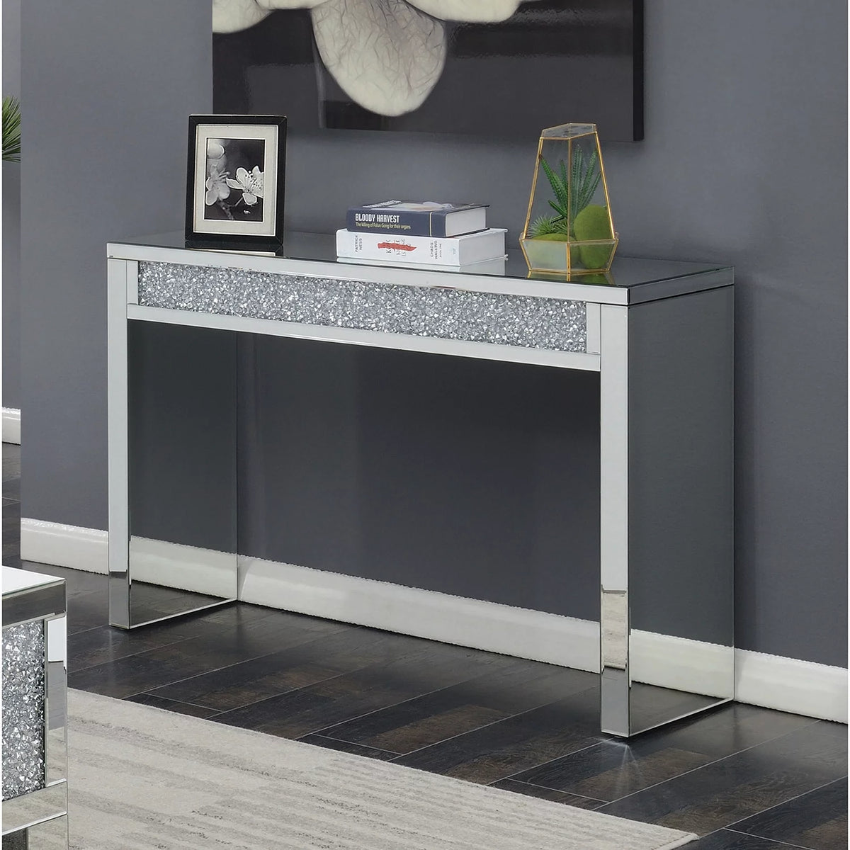 Rectangular Sofa Table Silver and Clear Mirror Y3911