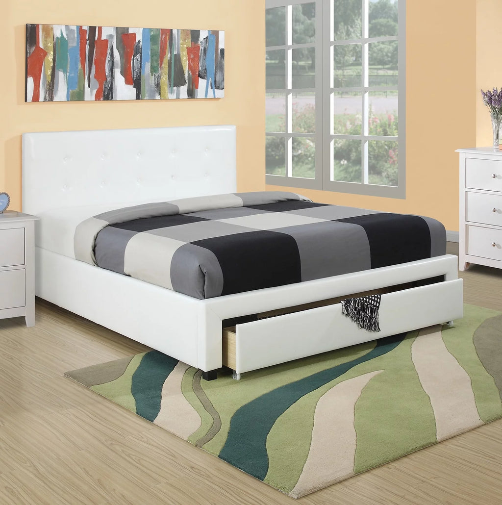 White Queen Size Wood Bed with Underbed Storage F221584