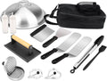 Griddle Tool Set Flat Top Grill Accessories Kit with 304 Melting Dome Lid, Spatulas, Scraper, Egg Rings, Burger Press Carrying Bag & Squirt Bottles G350