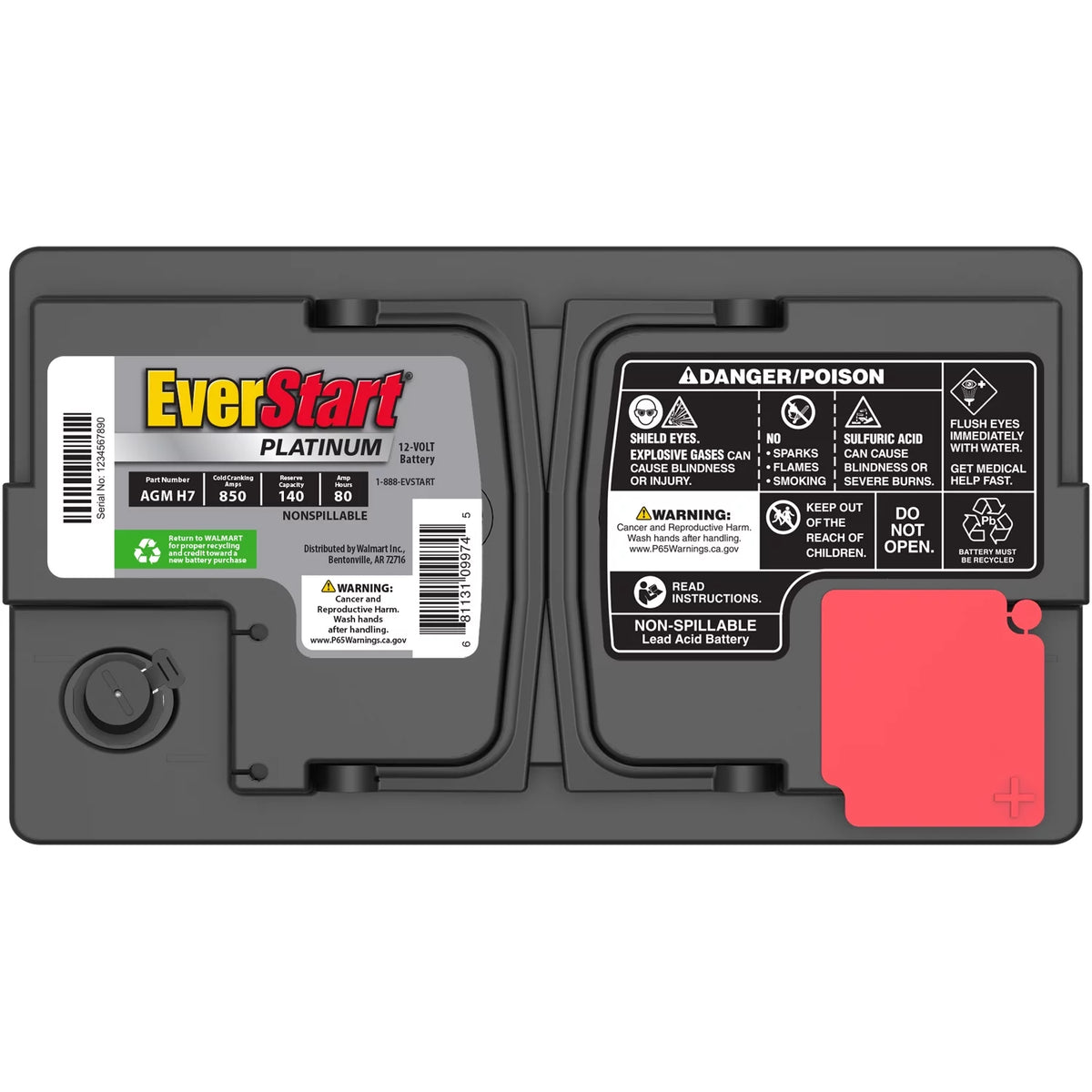 AGM Automotive Battery, Group Size H7 / LN4 / 94R 12 Volt, 800 CCA 140 RC V851