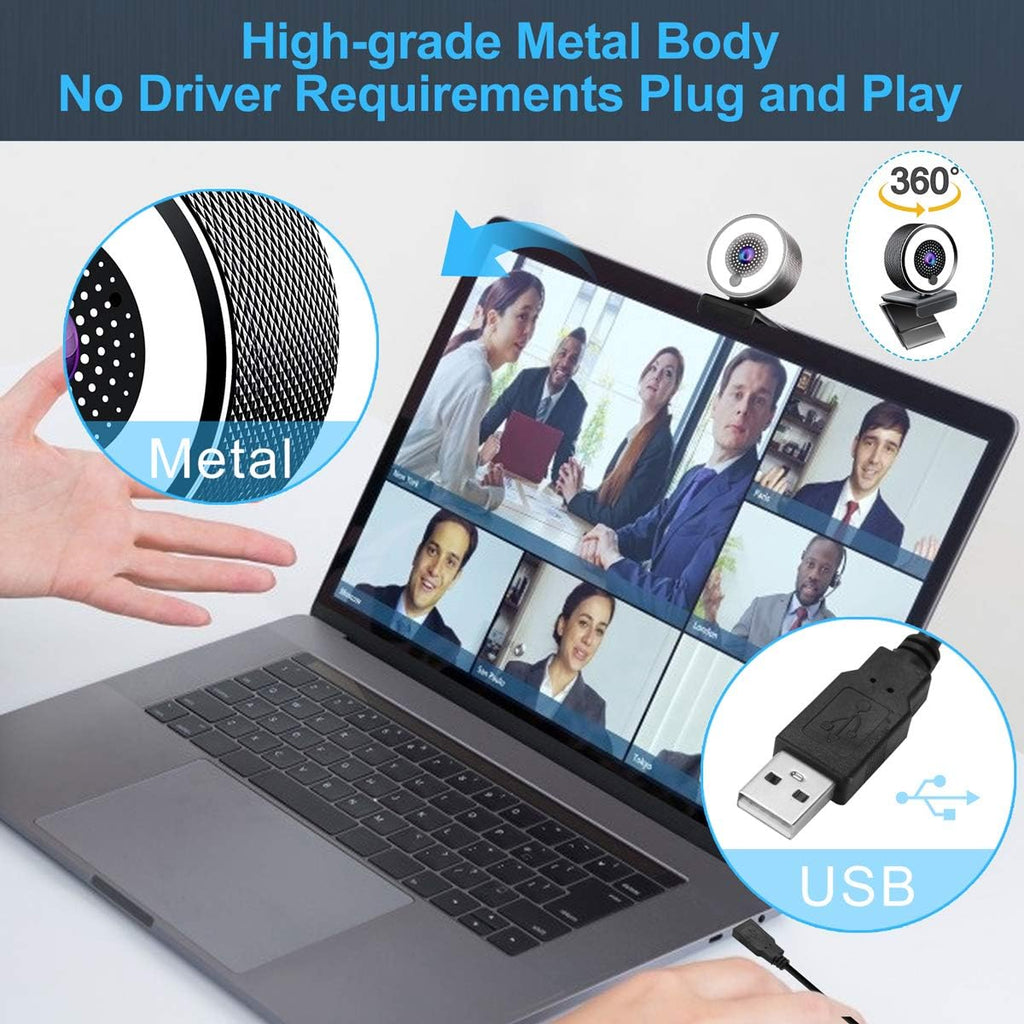 2K FHD Webcam with Ring Light and Microphone J968717