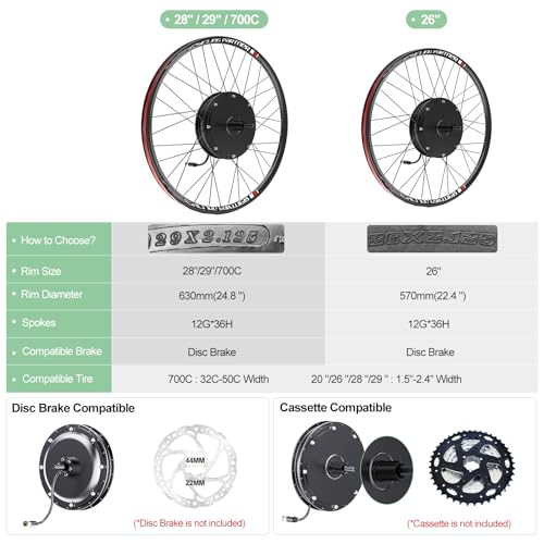 48V1000W Brushless Gearless Rear Hub Motor Electric Bike Kit U326004