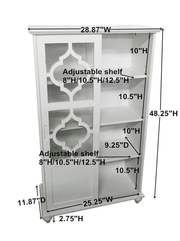White Wood Curio Cabinet with Glass Sliding Doors N201
