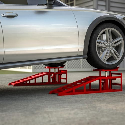 2 Pack Hydraulic Car Ramps 5T 10000lbs Low Profile Lift Height 11.61-16.21 Inches Q93442