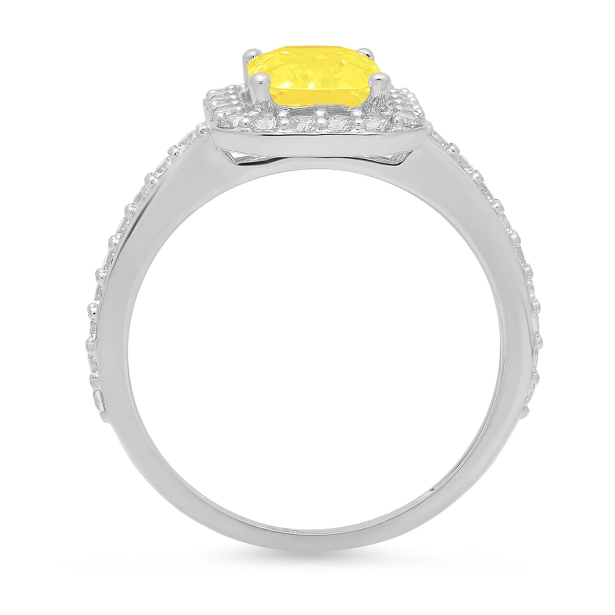 18k White Gold Halo Ring with Yellow Simulated Diamond N67164