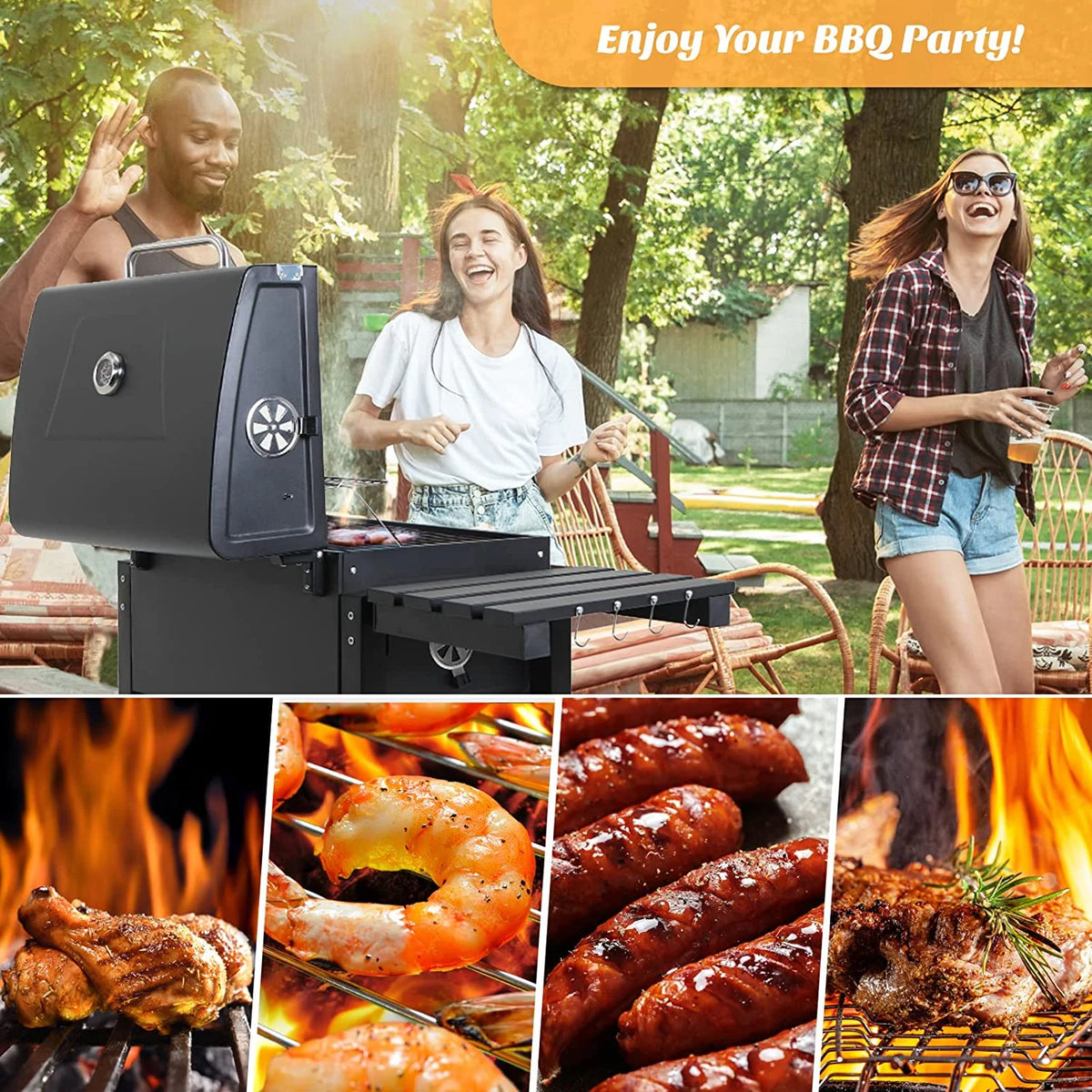 24 Charcoal Grill with Side Shelf and Wheels V792