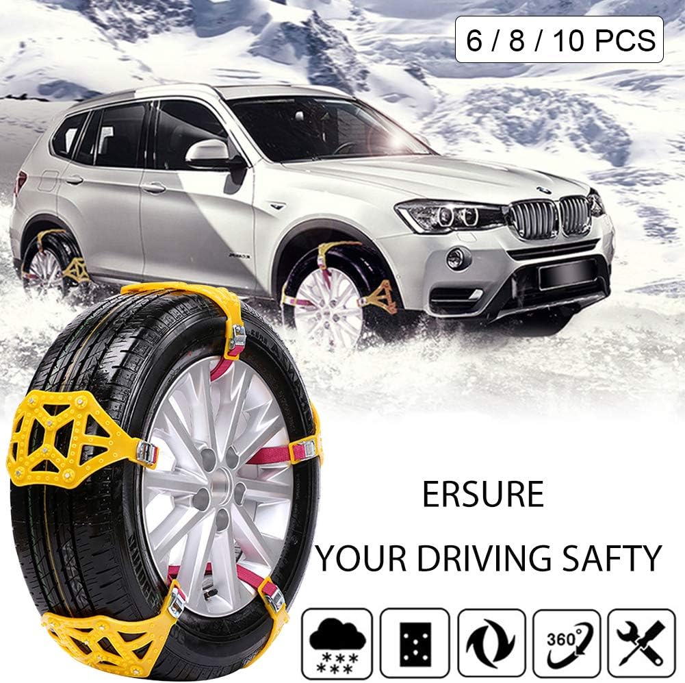 8Pcs Anti-Skid Snow Chains for Tyres, Universal 165-285mm I53855