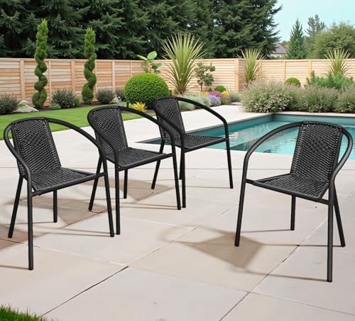 Stackable Wicker Rattan Outdoor Chairs Set of 4 M57869