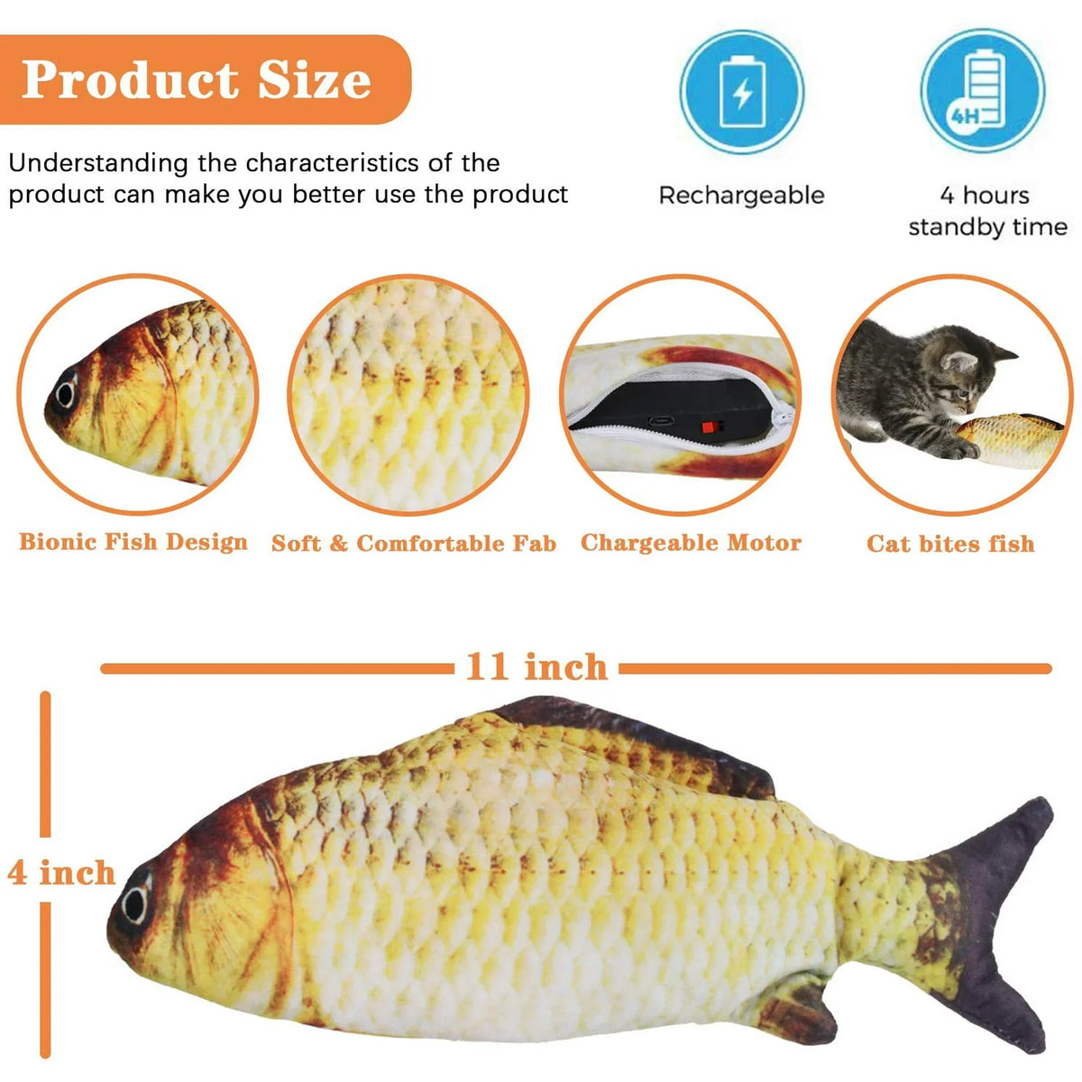 Electric Moving Wagging Fish Cats Toy K6183