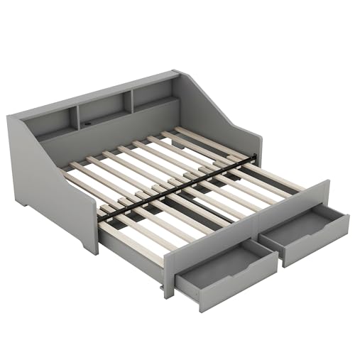 White Wood Twin to King Daybed with Trundle and Storage B2643