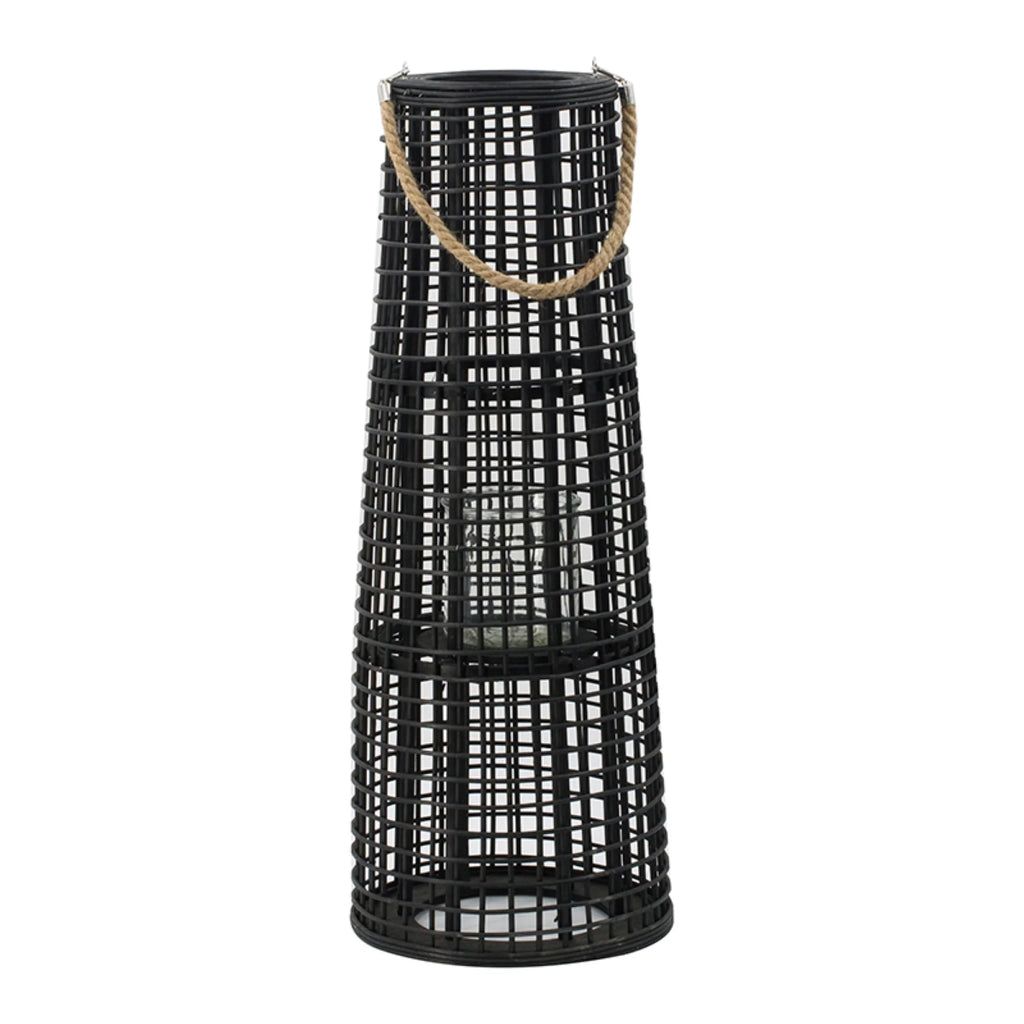 Black Tapered Candle Lantern with Handle T261