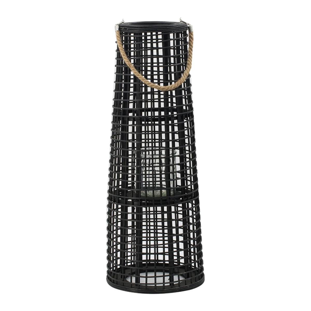 Black Tapered Candle Lantern with Handle T261