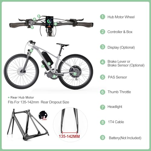 48V1000W Brushless Gearless Rear Hub Motor Electric Bike Kit U326004