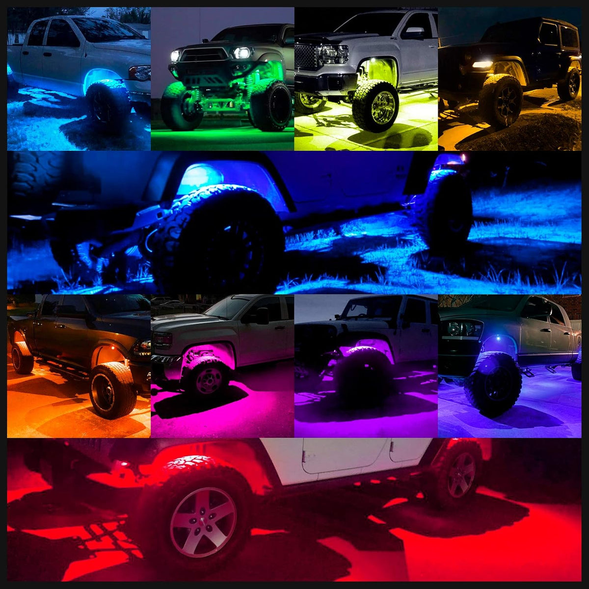 RGB LED Rock Lights with Remote Control, Music Sync Waterproof Underglow Lighting Kit P3634