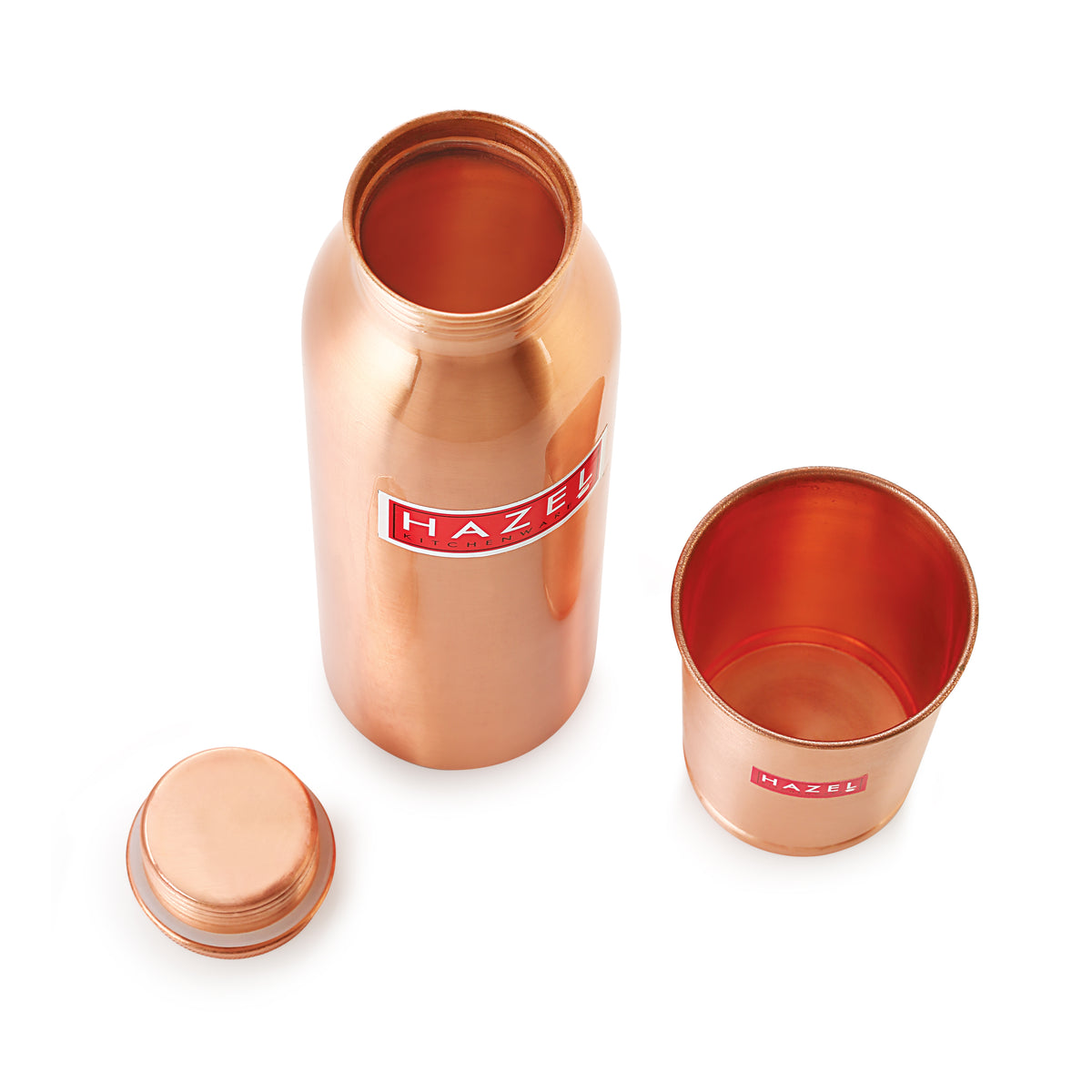 Copper Water Bottle, 28oz & 2 Glasses, 10oz T88262